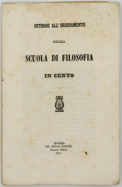 INTORNO ALL'ORDINAMENTO DELLA SCUOLA DI FILOSOFIA IN CENTO.