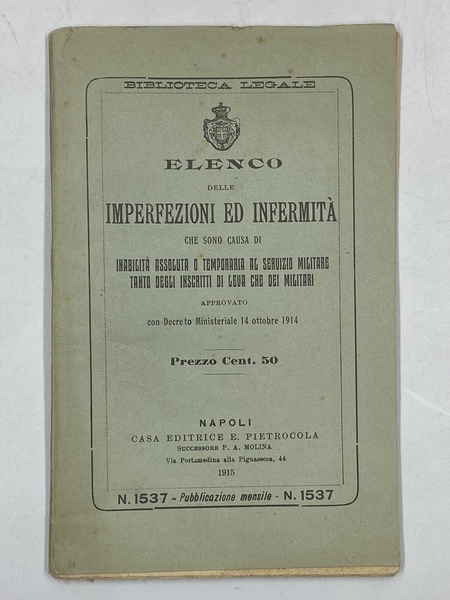 ELENCO DELLE IMPERFEZIONI ED INFERMITÀ CHE SONO CAUSA DI INABILITÀ …