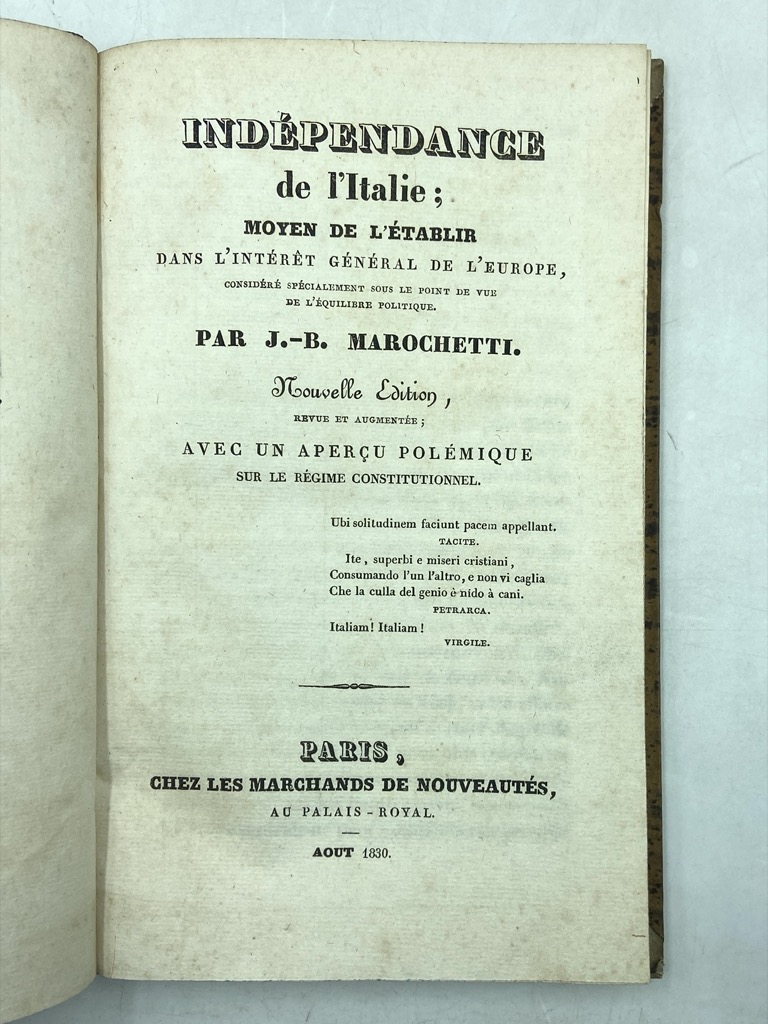 INDÉPENDANCE DE L’ITALIE; MOYEN DE L’ÉTABLIR DANS L’INTÉRÊT GÉNÉRAL DE …