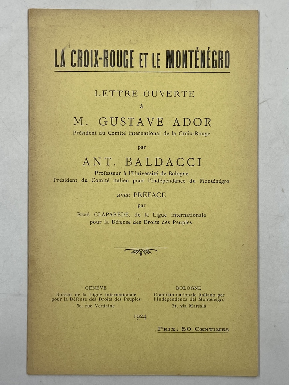 LA CROIX-ROUGE ET LE MONTENEGRO. LETTRE OUVERTE A à M. …