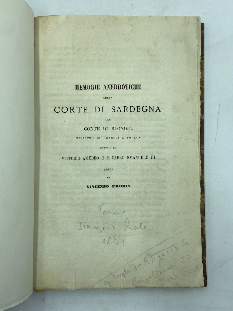 MEMORIE ANEDDOTICHE SULLA CORTE DI SARDEGNA DEL CONTE DI BLONDEL …