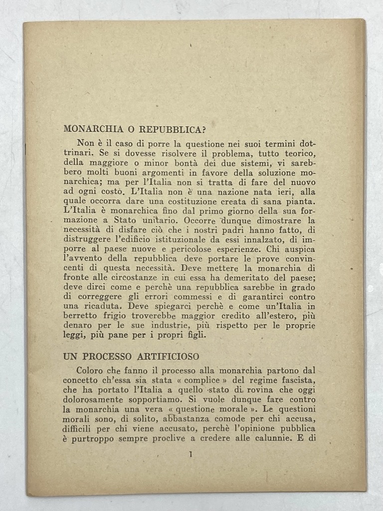 MONARCHIA O REPUBBLICA? [Opuscolo Propaganda Monarchica Referedndum 1946]