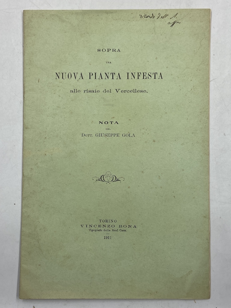 SOPRA UNA NUOVA PIANTA INFESTA ALLE RISAIE DEL VERCELLESE. Nota …