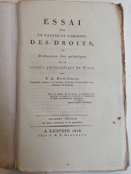 Essai sur la nature et l'origine des droits, ou Deduction …