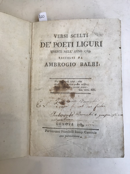 Versi scelti de' poeti liguri viventi nell'anno 1789