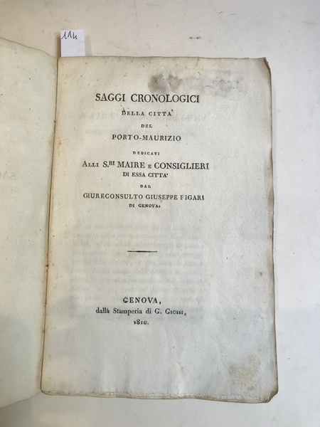 Saggi cronologici della città del Porto Maurizio dedicati alli S.ri …