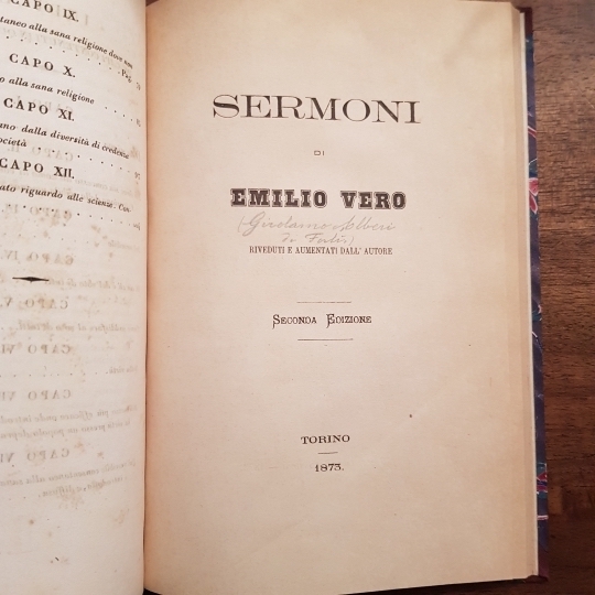 Del Nescibile. Segue: Sermoni di Emilio vero. Seconda ediione.Torino, 1873