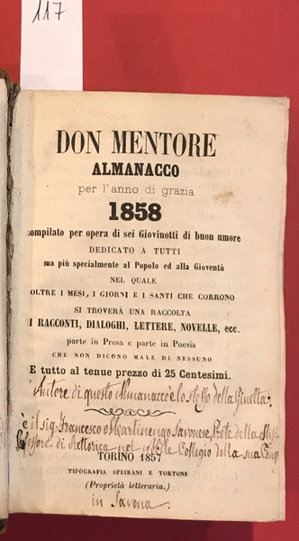 Don Mentore strenna per l'anno nuovo compilata per opera di …