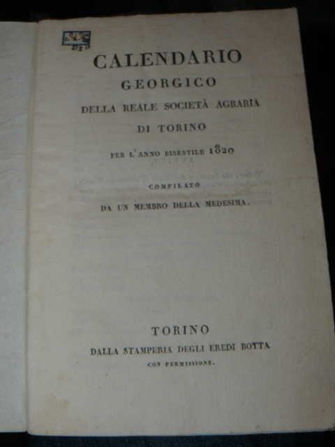 Calendario georgico della Reale Società Agraria di Torino per l'anno …