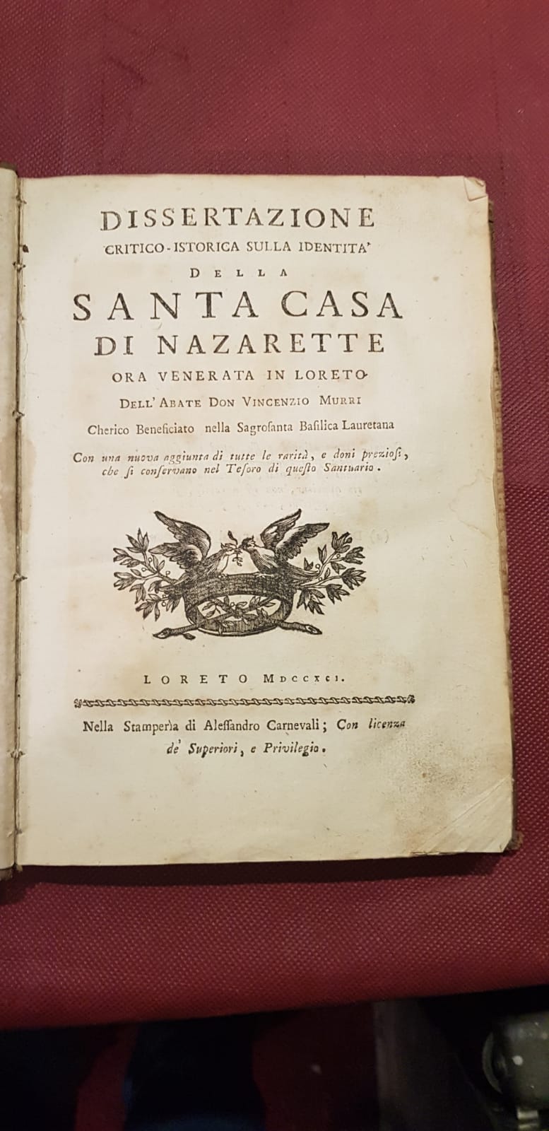 Dissertazione critico-istorica sulla identità della santa casa di Nazarette ora …