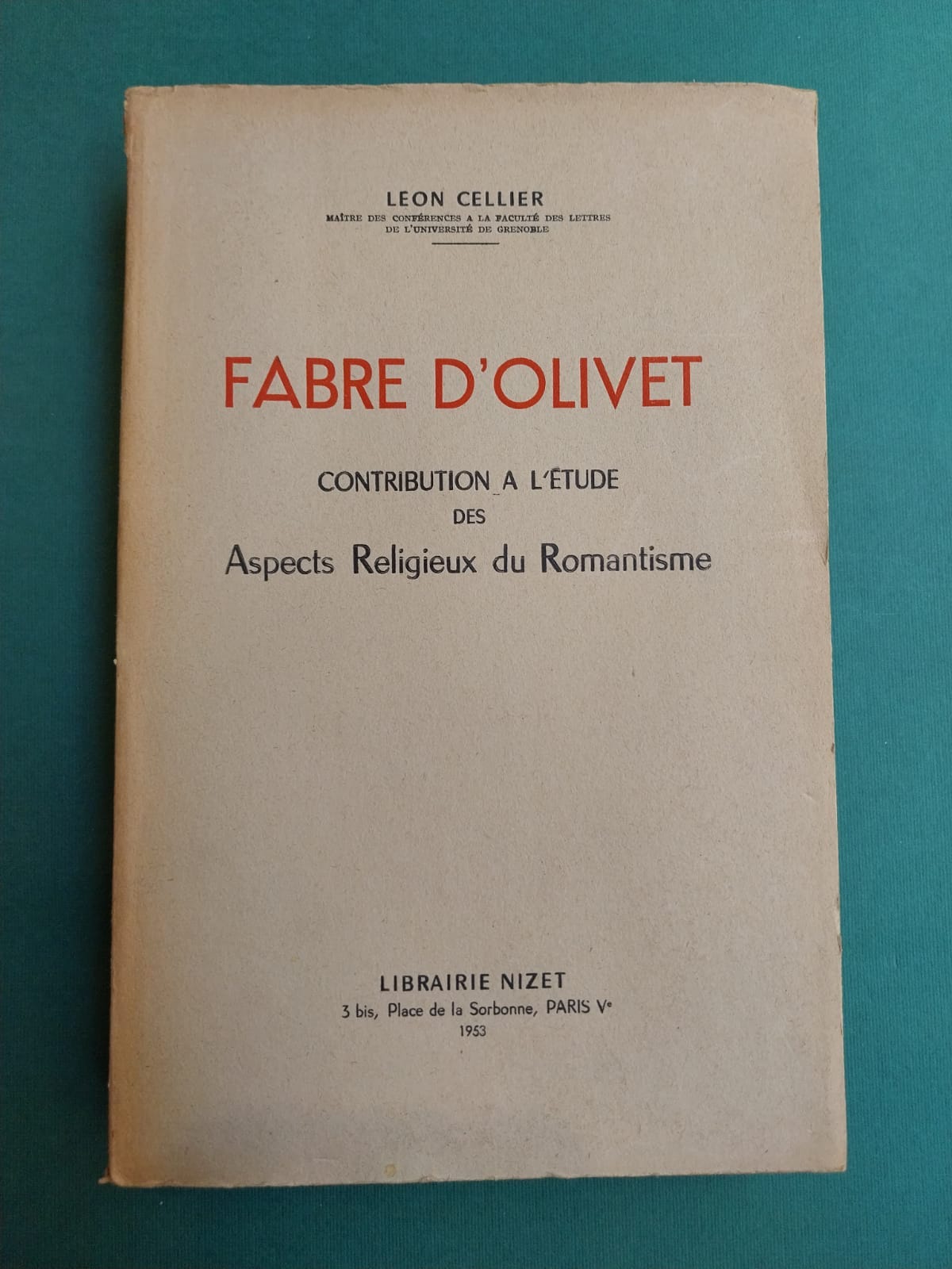 Fabre D'Olivet. Contribution a l'étude des aspect religieux du romantisme