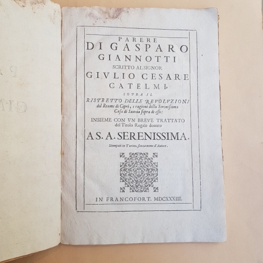 Parere di Gasparo Giannotti scritto al signor Giulio Cesare Catelmi …