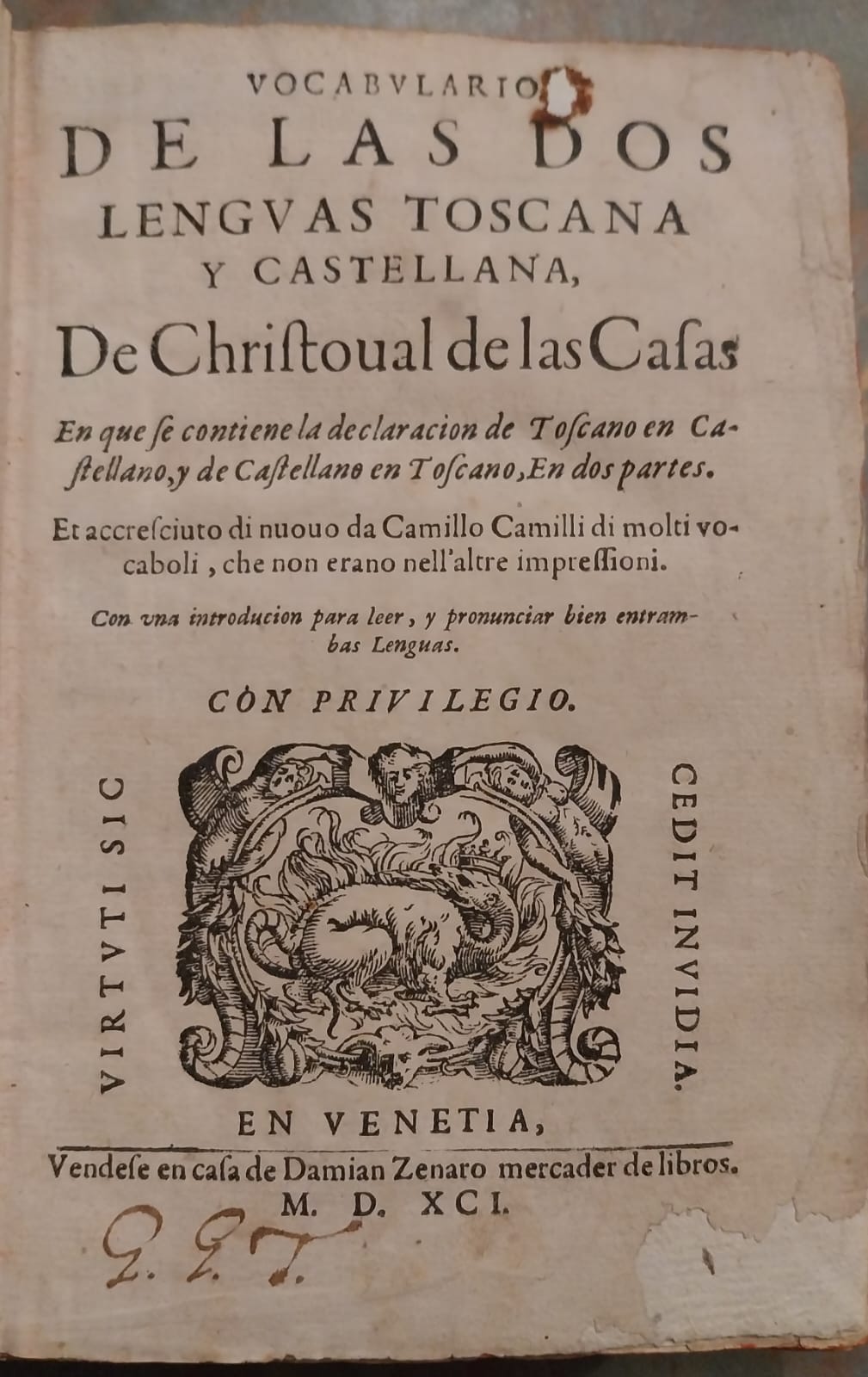 Vocabulario de las dos lenguas Toscana y Castellana de Christoval …