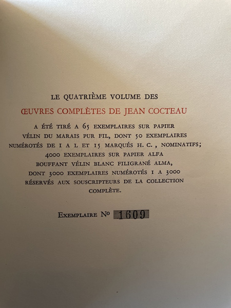 Oeuvres complètes de Jean Cocteau Volume IV