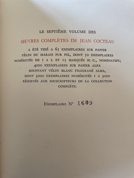 Oeuvres complètes de Jean Cocteau Volume VII