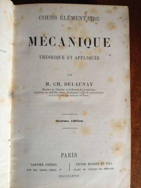 Cours élémentaire de Mécanique théorique et appliquée