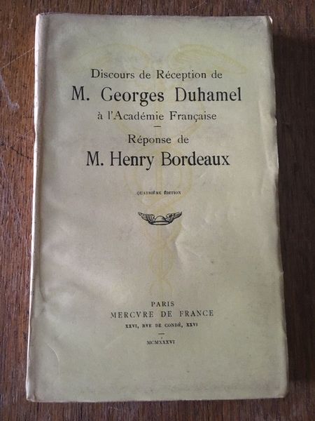 Discours de réception de M. Georges Duhamel à l'Académie française