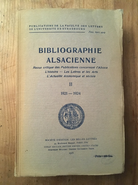 Bibliographie alsacienne Tome II 1921-1924