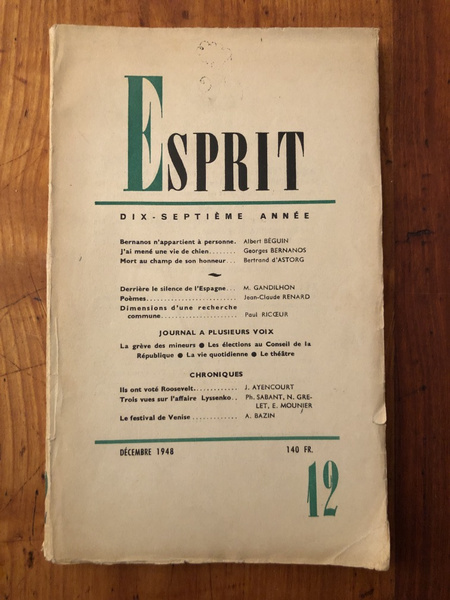Revue Esprit Décembre 1948
