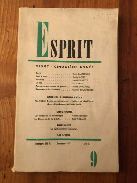 Revue Esprit Septembre 1957