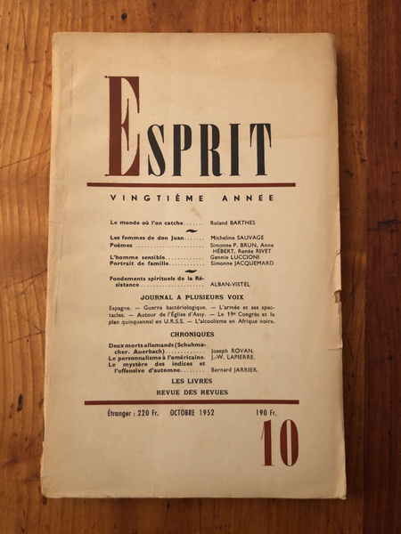 Revue Esprit Octobre 1952