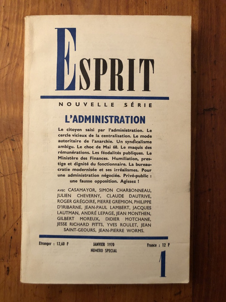 Revue Esprit Janvier 1970, L'Administration