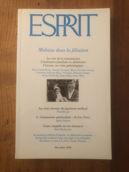Esprit Décembre 1996 Malaise dans la filiation