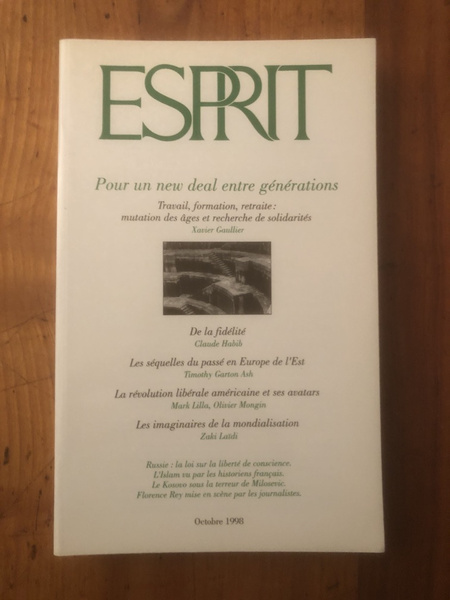 Revue Esprit Octobre 1998 Pour un New Deal entre générations