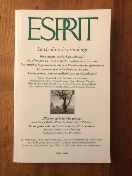 Revue Esprit Juillet 2010, La vie dans le grand âge