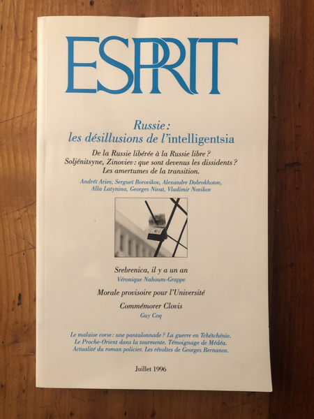 Revue Esprit Juillet 1996 Russie : les désillusions de l'intelligentsia