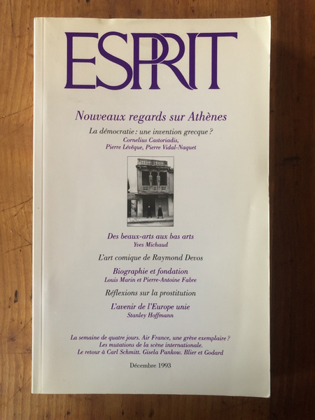 Revue Esprit Décembre 1993 Nouveaux regards sur Athènes