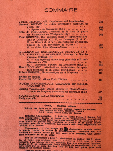 OGAM Tradition Celtique Tome VII Fasc 6, N°42, Décembre 1955