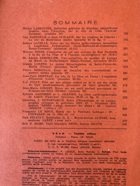 OGAM Tradition Celtique Tome XIV Fasc 2-3, N°80-81, Avril-Juin 1962