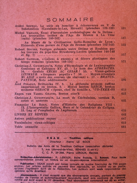 OGAM Tradition Celtique Tome XIV Fasc 6, N°84, Décembre 1962