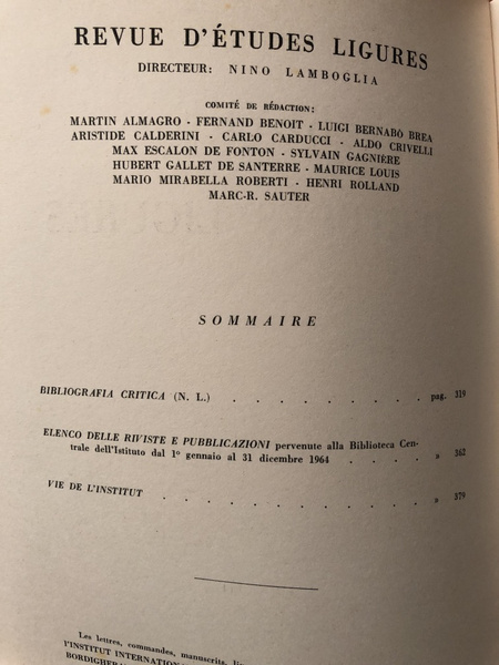 Revue d'études ligures Octobre-Décembre 1965