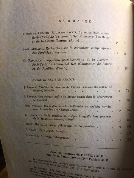 Cahiers ligures de Préhistoire et d'Archéologie 1965, N°14 1ère Partie