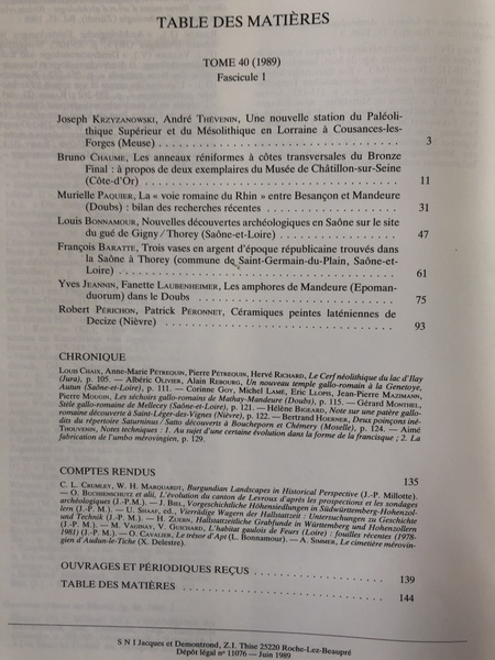 Revue archéologique de l'Est et du Centre-Est 1989 Tome 40 …