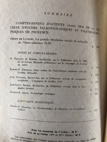 Cahiers ligures de Préhistoire et d'Archéologie 1965 N° 14 IIe …