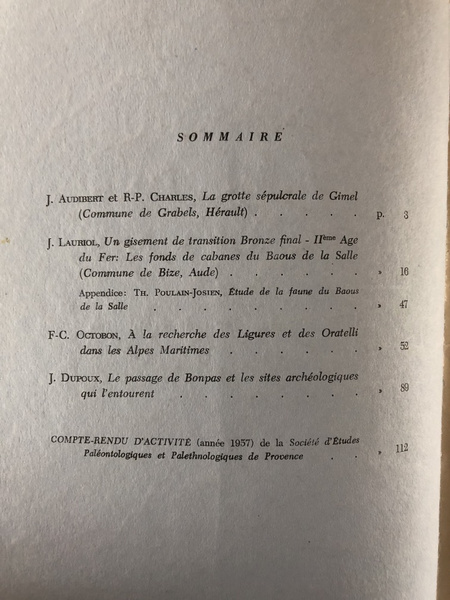 Cahiers ligures de Préhistoire et d'Archéologie 1958 N° 7