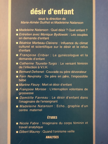 Etudes psychothérapiques Nouvelle série N°1, Désir d'enfant