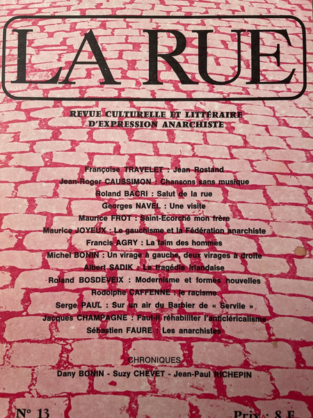 La rue N°13, revue culturelle et littéraire d'expression anarchiste