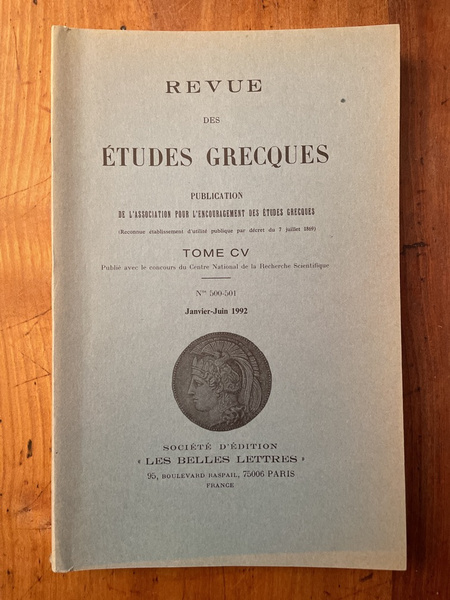 Revue des études grecques Janvier-Juin 1992, Tome CV