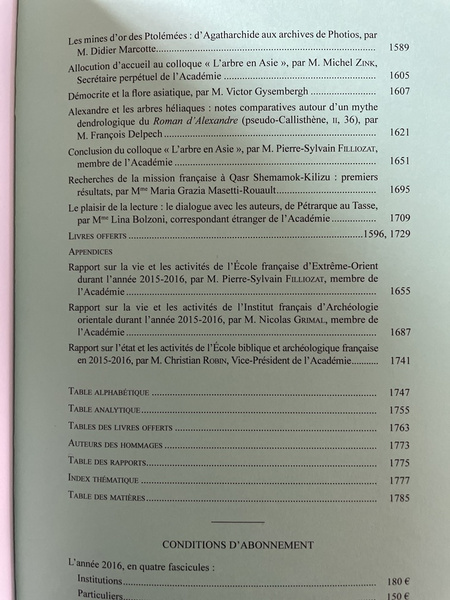 Comptes rendus de l'Académie des Inscriptions et Belles-Lettres Novembre-Décembre 2016