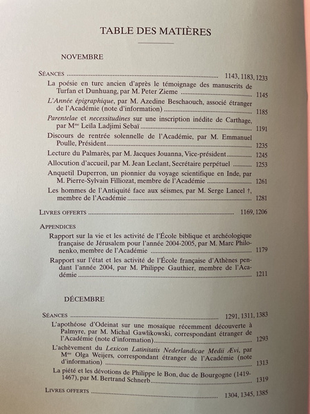 Comptes rendus de l'Académie des Inscriptions et Belles-Lettres Novembre-Décembre 2005