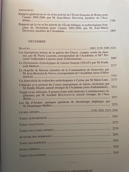 Comptes rendus de l'Académie des Inscriptions et Belles-Lettres Novembre-Décembre 2006