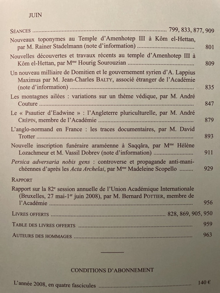 Comptes rendus de l'Académie des Inscriptions et Belles-Lettres Avril-Juin 2008