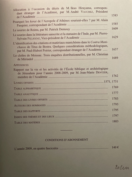 Comptes rendus de l'Académie des Inscriptions et Belles-Lettres Novembre-Décembre 2009