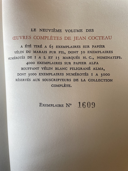 Oeuvres complètes de Jean Cocteau Volume IX