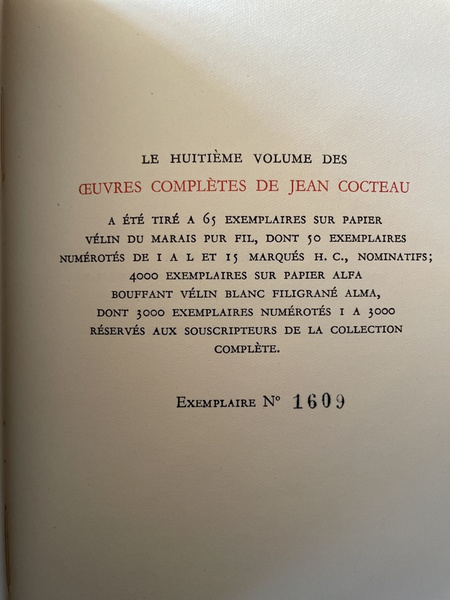 Oeuvres complètes de Jean Cocteau Volume VIII