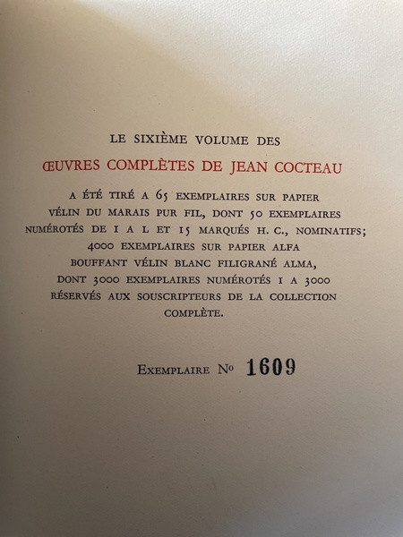 Oeuvres complètes de Jean Cocteau Volume VI